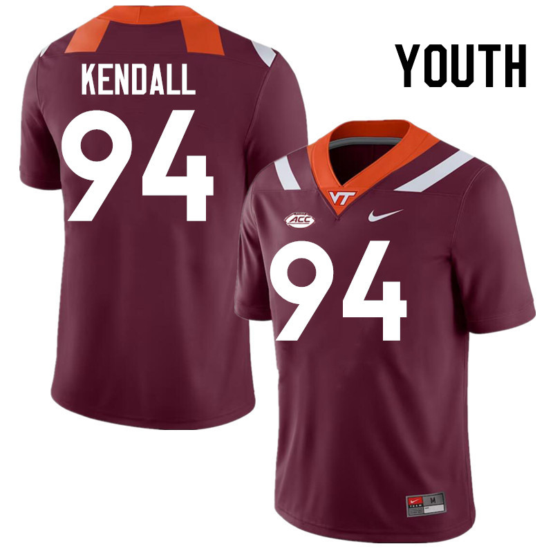 Youth #94 Tate Kendall Virginia Tech Hokies College Football Jerseys Stitched-Maroon